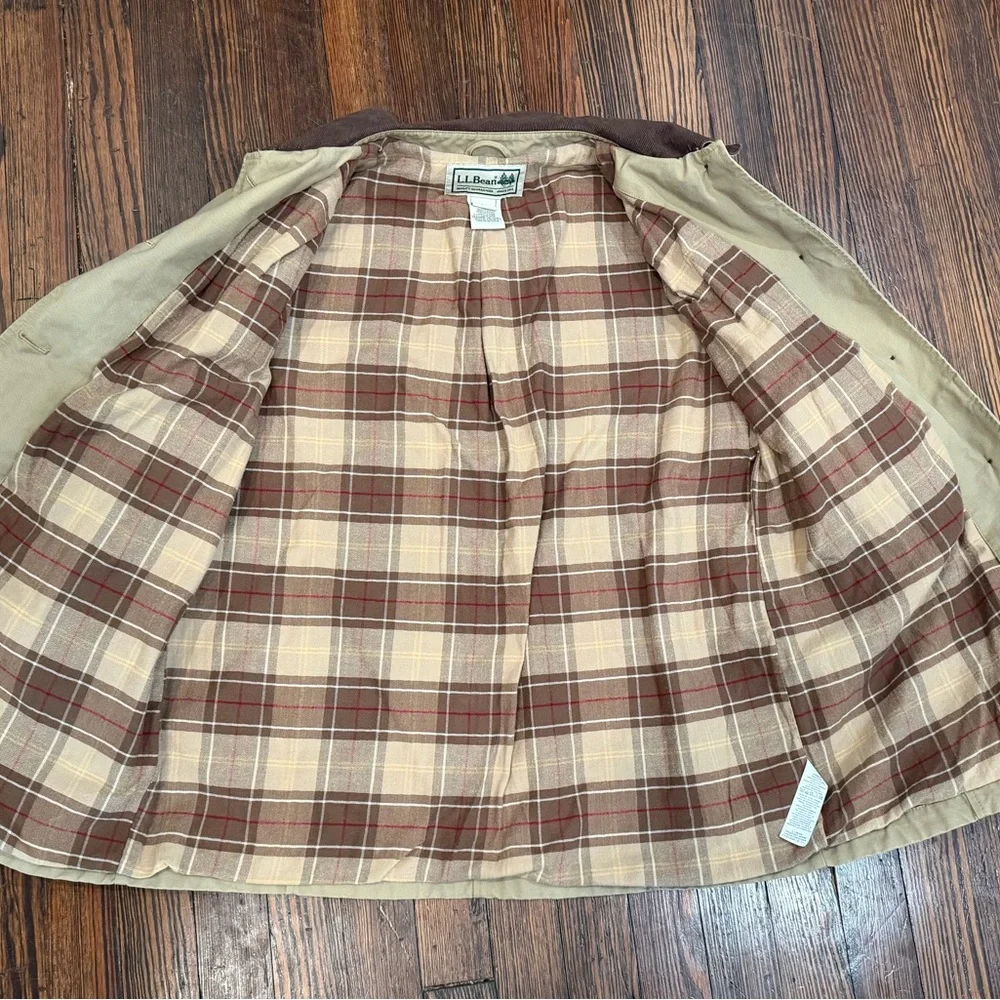 L.L. Bean Adirondack Barn Coat Flannel Lined Women’s Sz L Khaki Brown Rn71341 - Picture 6 of 11